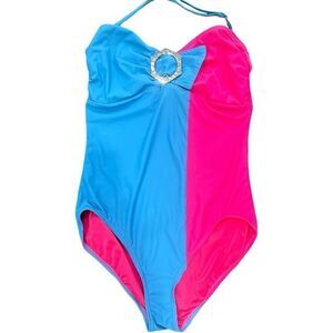 MARC BY MARC JACOBS Pink Blue Halter Color Block Swimsuit Swim Bathing Suit One